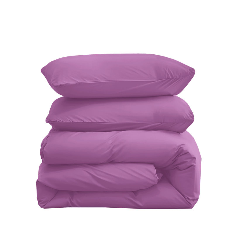Microfiber Solid Colour Duvet Cover Set, Purple, Kingsize Duvet Cover + 2 Pillowcases