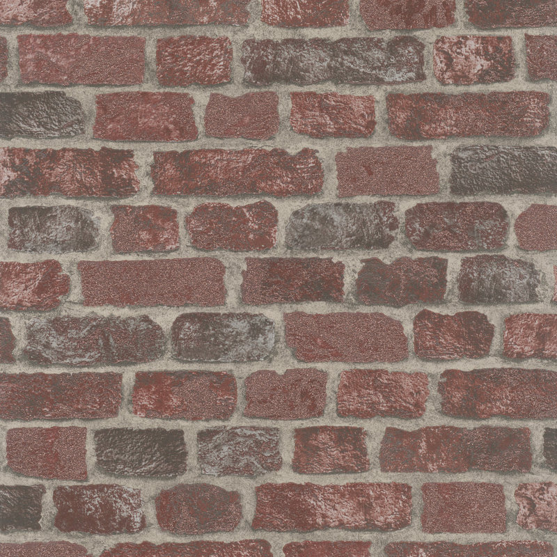 Ninti Industrial Effects Glass Stone Brick Effect Wallpaper Roll 10.05m x 53cm, Red