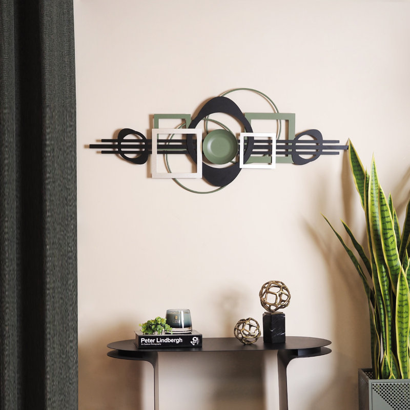 Harmony 39" Black Green Silver Geometric Metal Wall Art