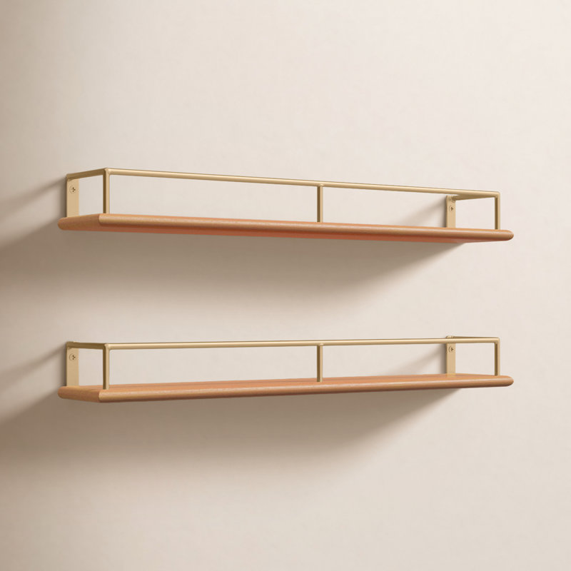 Jinny Camryn Wood and Metal Shelf 24" Natural, Gold