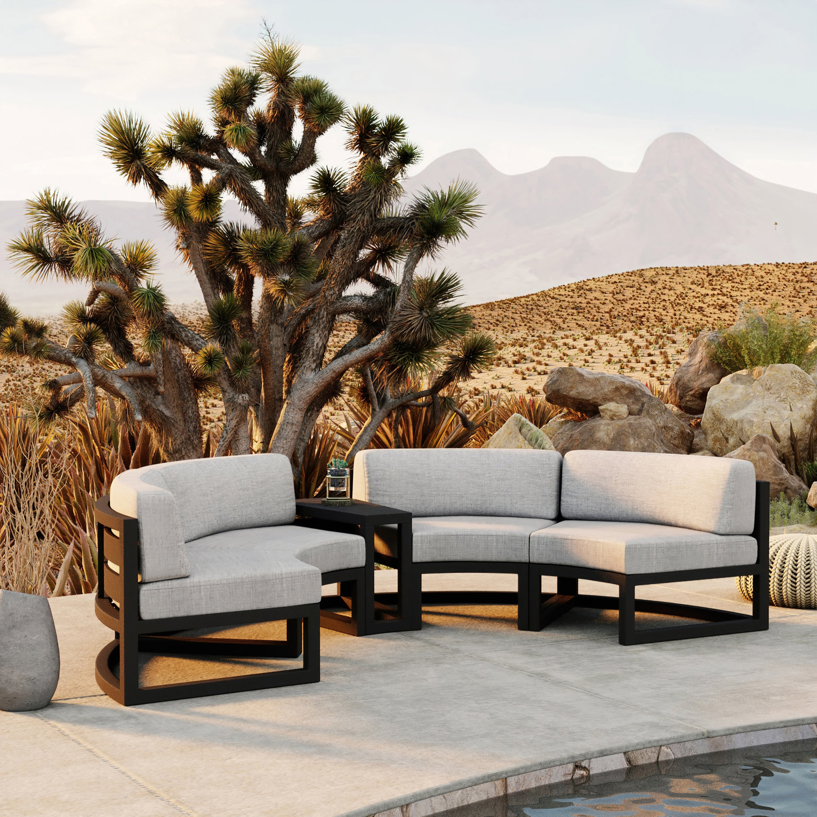 Bergeron 81" Sunbrella® Patio Sectional, Cast Silver Sunbrella®, Black