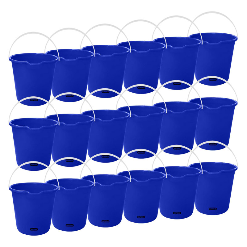 Seau de 2 gallons Superio, seau de nettoyage en plastique avec poignée, seau de lavage de voiture, petit seau utilitaire pour la vadrouille, la pêche, le camping et l'usage domestique, bleu durable - paquet de 18