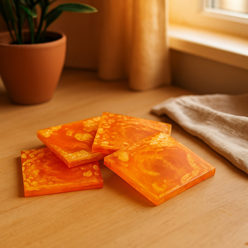 Dessous de verre carrés en résine, Orange