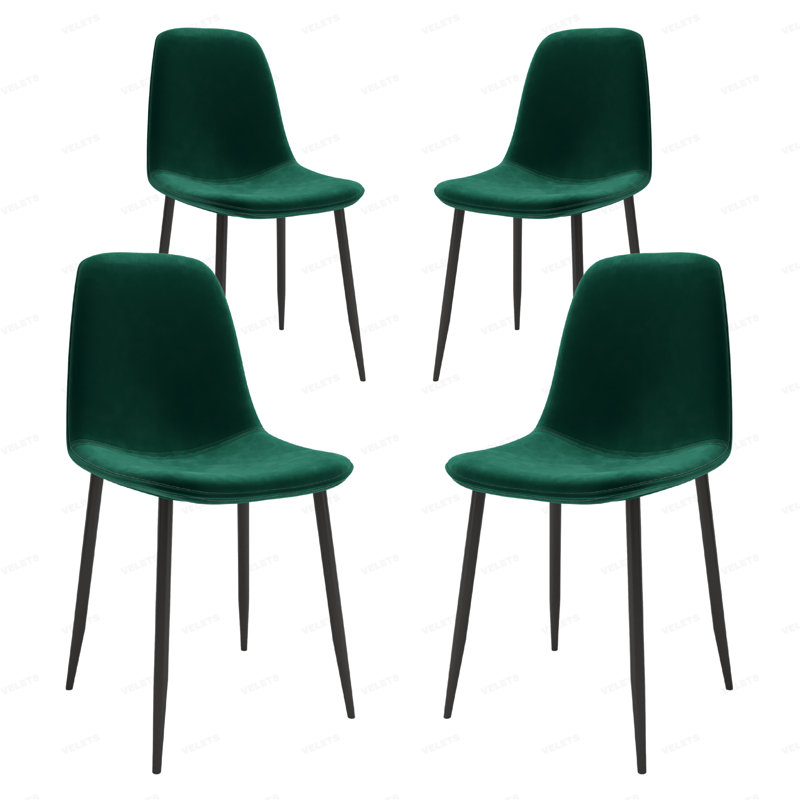 Kaydnce Upholstered Side Chair, Scoop-Back Curved Backrest, Foam Padded Seat w/Slim Legs, Black, Green