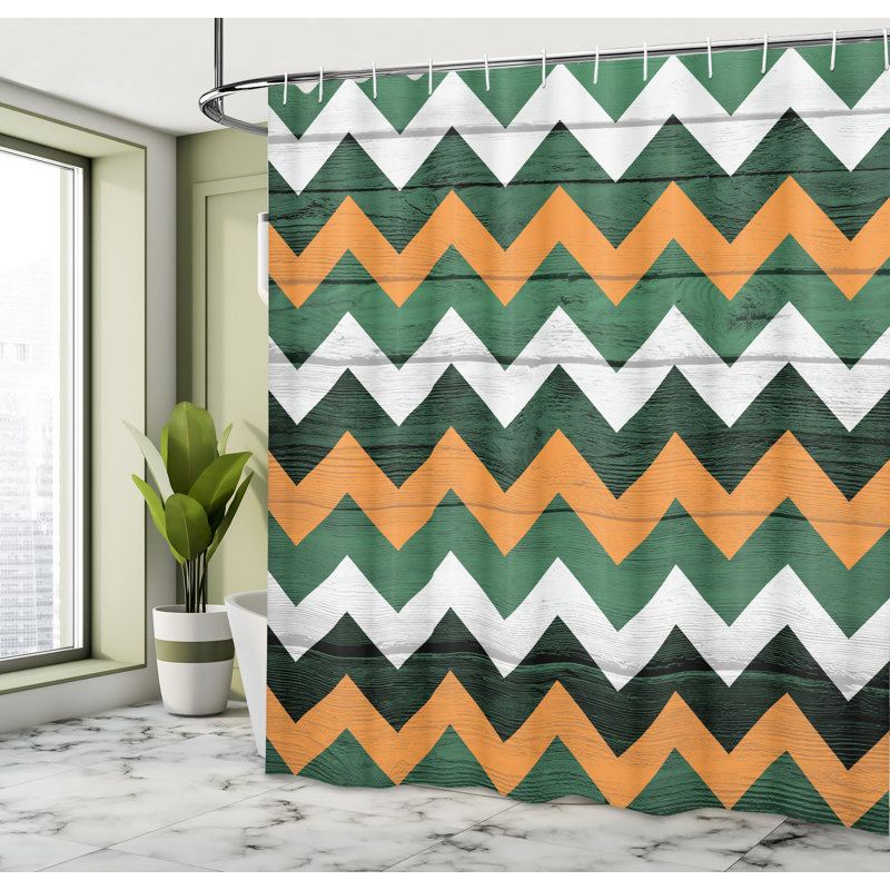 Chevron Shower Curtain with Hooks Included, Hunter Green, 75"H x 69"W