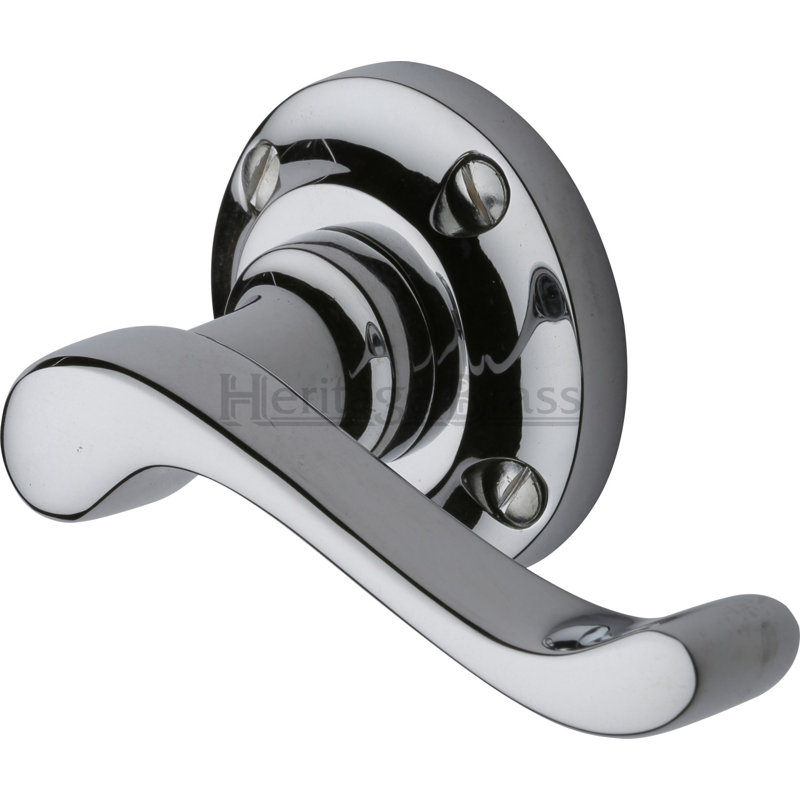 Heritage Brass Heritage Door Handle Lever Latch on 57mm Round Rose Bedford Design, Polished Chrome