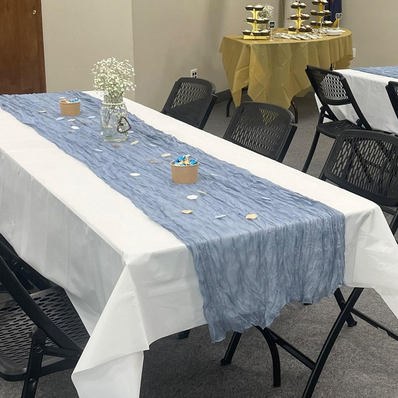 12 Pack 10Ft Cheesecloth Table Runner 35x120 Inch Boho Gauze Table Runner Rustic Cheese Cloth Long Table Runner, Blue