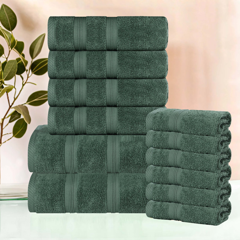 Smart Dry Zero Twist Cotton Medium Weight 12 Piece Assorted Towel Set, Forest Green