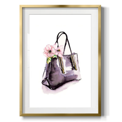 Handbag With Flower - Vintage Botanical Print, Matted and Framed Under Glass, Living Room and Dining Room Wall Art