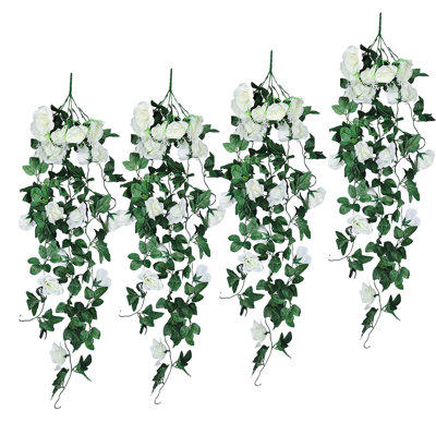 Artificial Hanging Rose Vine - 4 Pack 3 Ft Silk Fake Flowers for Wedding Arch, Home, Office Wall Decoration - Lifelike Hanging Plant with 18 Roses