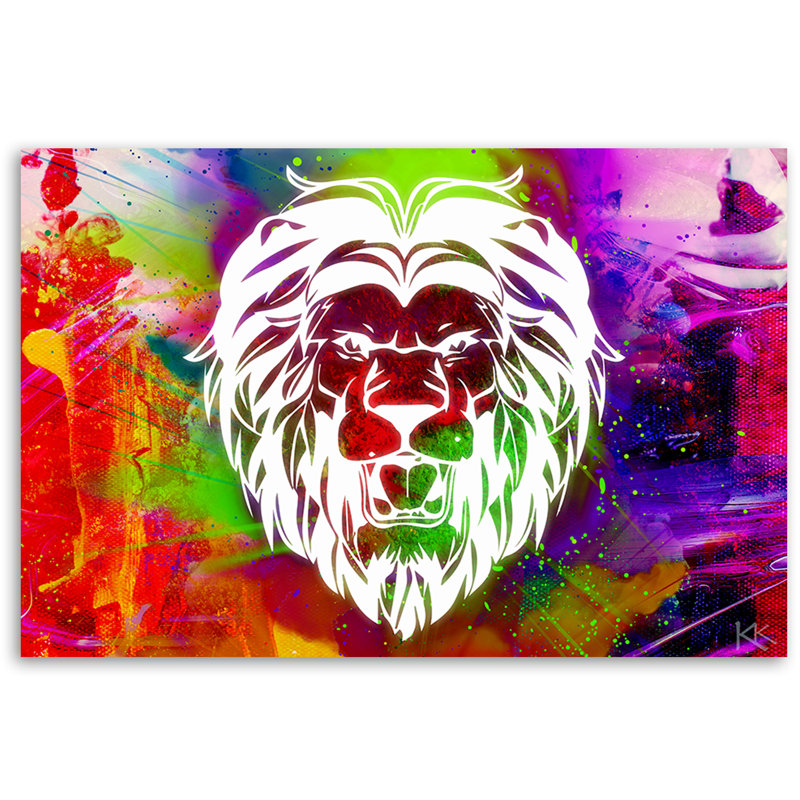 Colorful Lion Abstraction - No Frame Print on Canvas, 70cm H x 100cm W