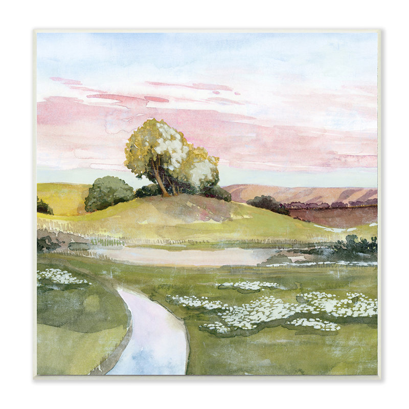 «Hillside Sunset Landscape Soft Green Grass» par Grace Popp - impression d'art graphique, H 12 po x l 12 po x P 0,5 po