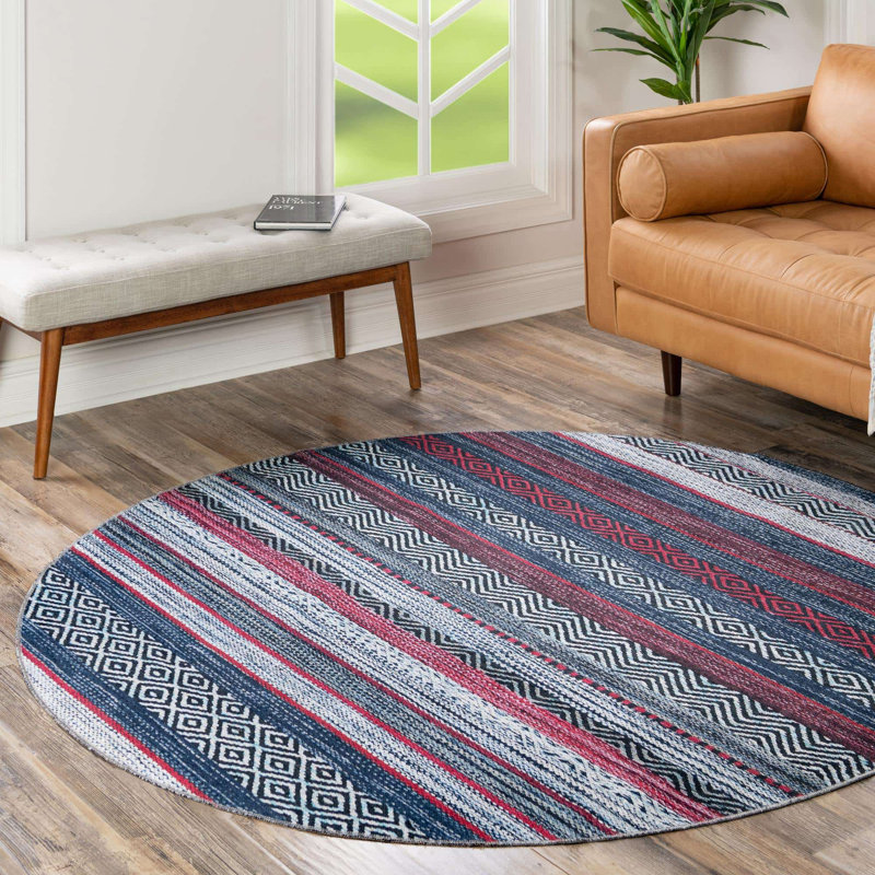 Aaroon Striped Indoor Rug, Round 6'