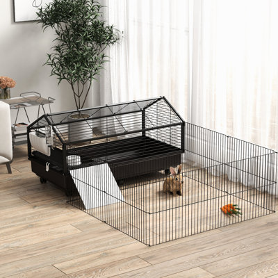 Enclos pour hérissons avec aire d'exercice pliable - Parc et rampes pour petits animaux en acier noir spacieux et pratiques