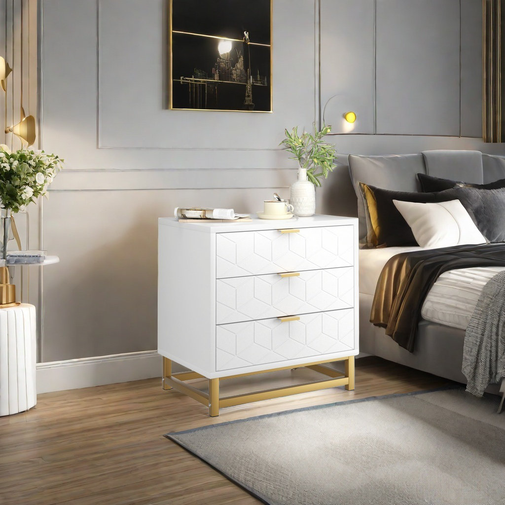 3 Drawer Dresser For Bedroom, Chest Of Drawers With Metal Legs, For Hallway, Closet