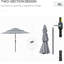 Parasol extérieur gris foncé, avec manivelle fusionnée et inclinaison à bouton-poussoir pour terrasse de jardin pelouse, surfaces