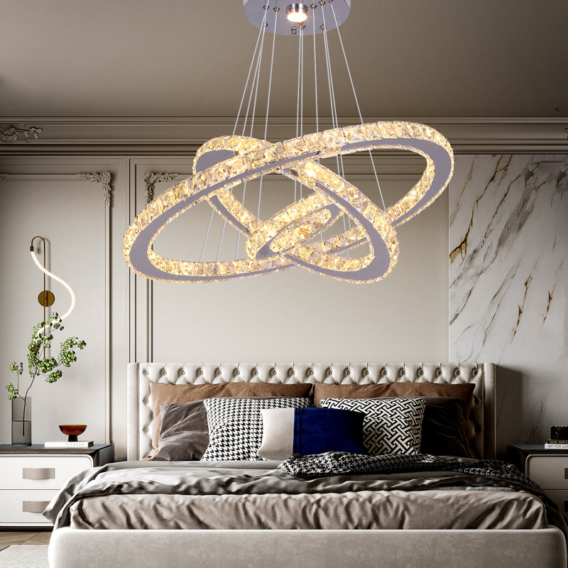 Lustre à niveaux unique / remarquable à 3 lumières à DEL avec détails en cristal Daveonte, Réglable (3000K-4500K-6000K)