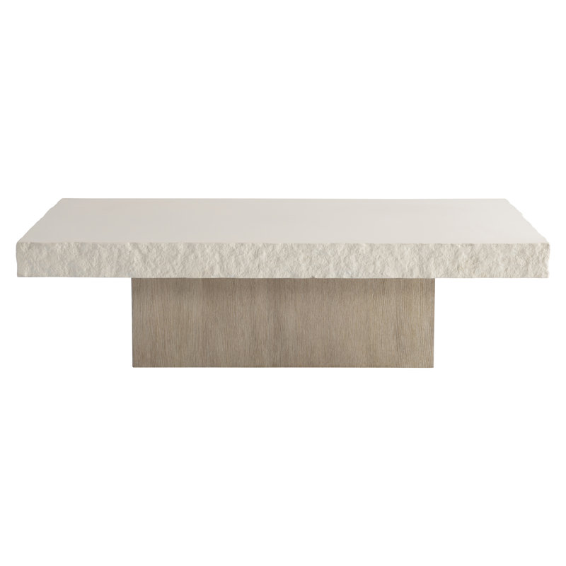 Vintage Cream Concrete and Oak Rectangular Cocktail Table