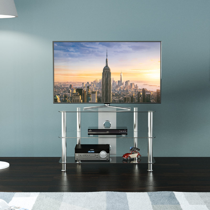 Byrge Corner TV Stand for TVs up to 43", Chrome/Clear