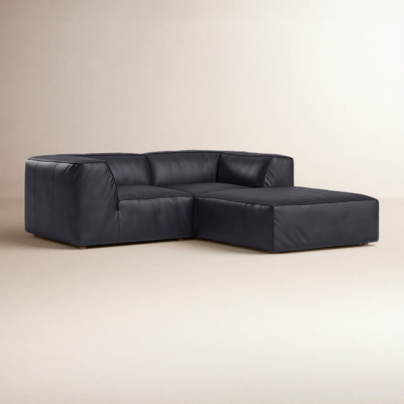 Foley 3 - Genuine Leather Modular Sectional, Black Top Grain Leather