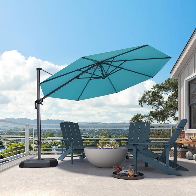 132'' Cantilever Blue Umbrella without Base, Turquoise Blue