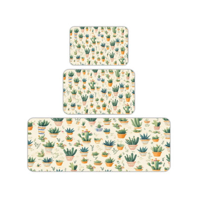 Watercolor Cactus Kitchen Mat 3 Pc Set for Kitchen & Patio