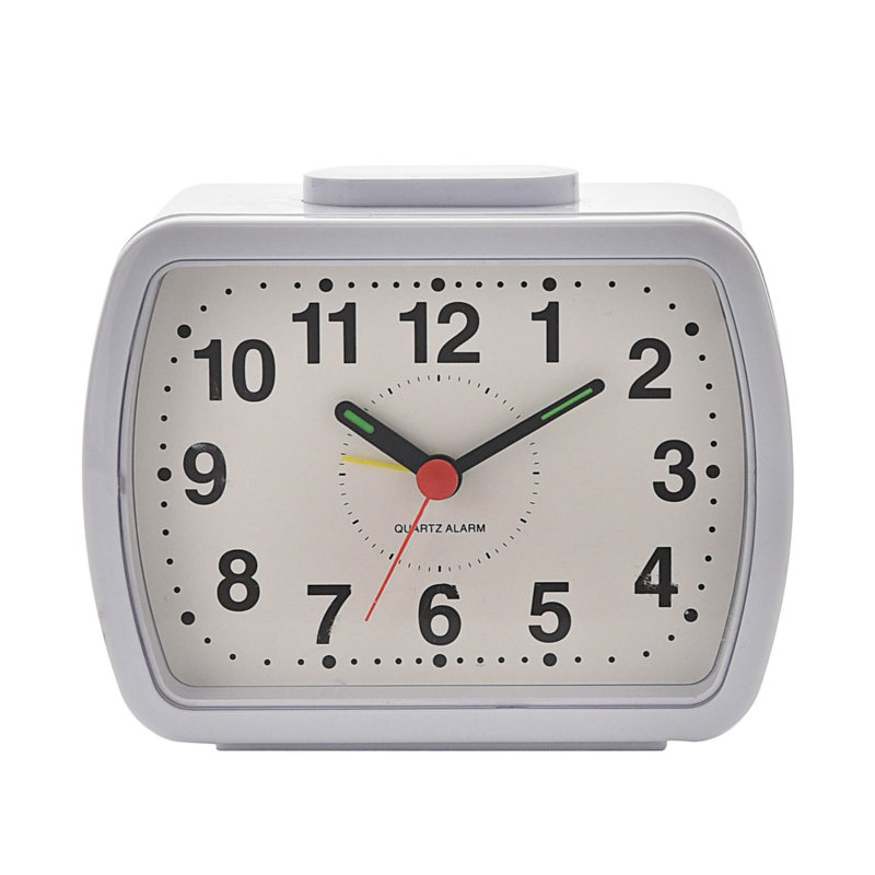 Analogue Quartz Movement / Crystal Alarm Tabletop Clock in White