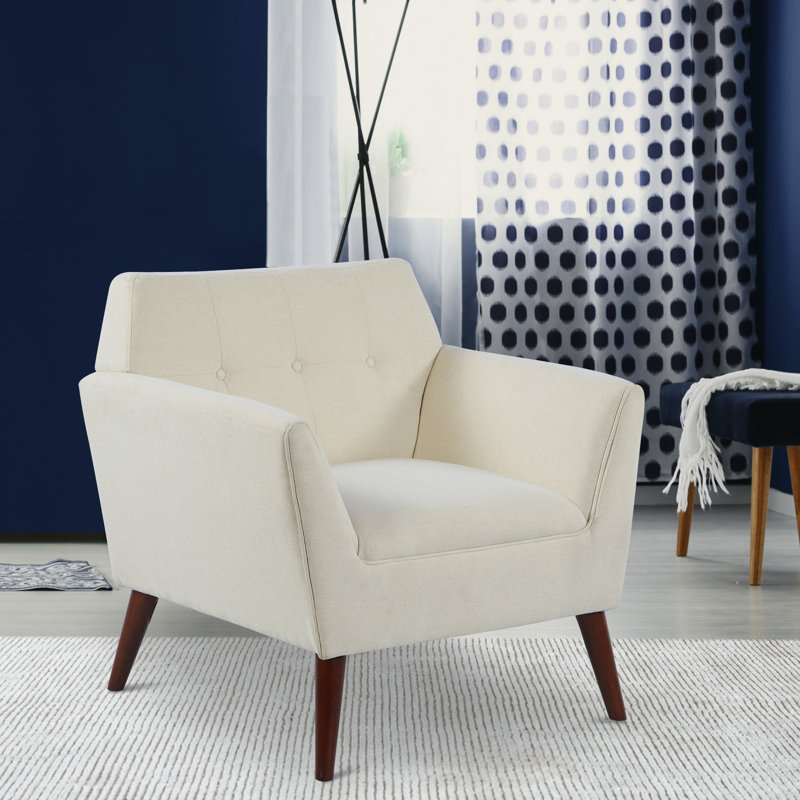 Fauteuil en lin capitonné l 33 po Davinna, Lin beige