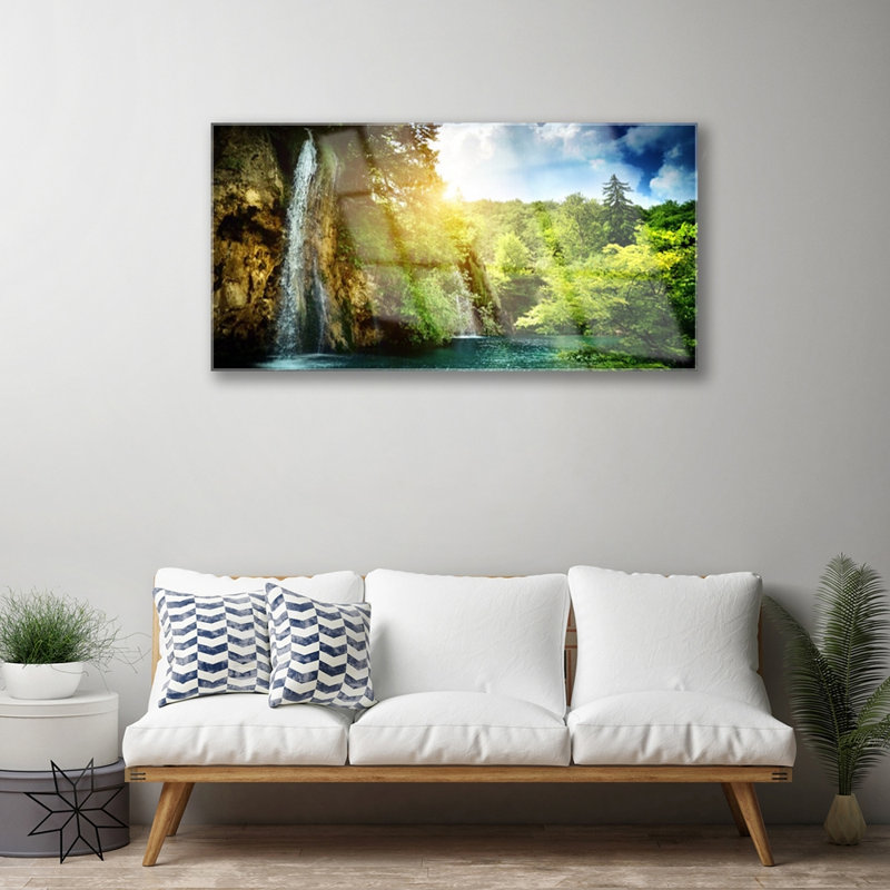 Landscape Waterfall Trees - No Frame Print on Glass