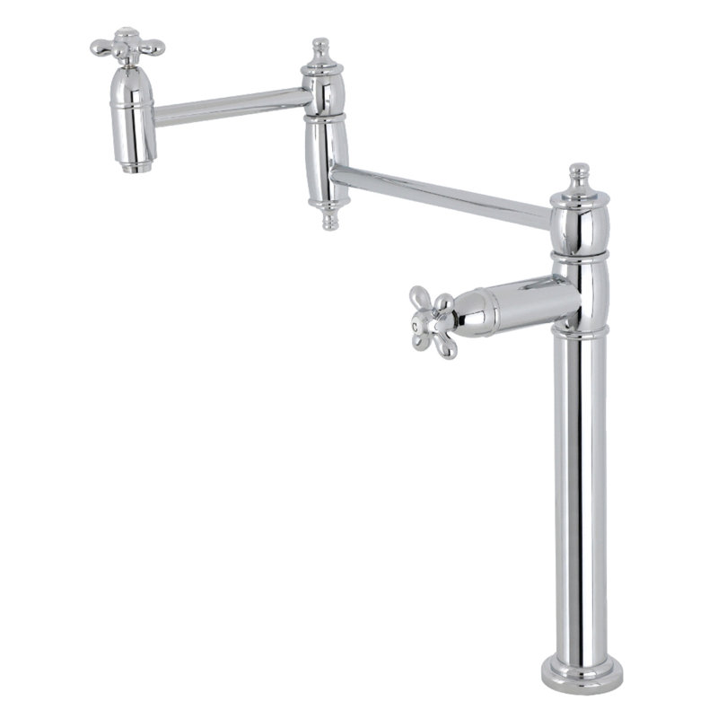 Kingston Brass Restoration Two-Handle 1-Hole Deck Mount Pot Filler Faucet, Polished Chrome