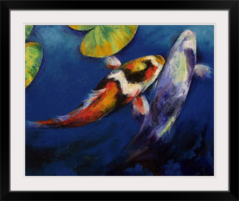 «Anjlee Showa Koi Fish» par Michael Creese - reproduction d'art, H 32 po x l 38 po x P 1 po, Cadre noir
