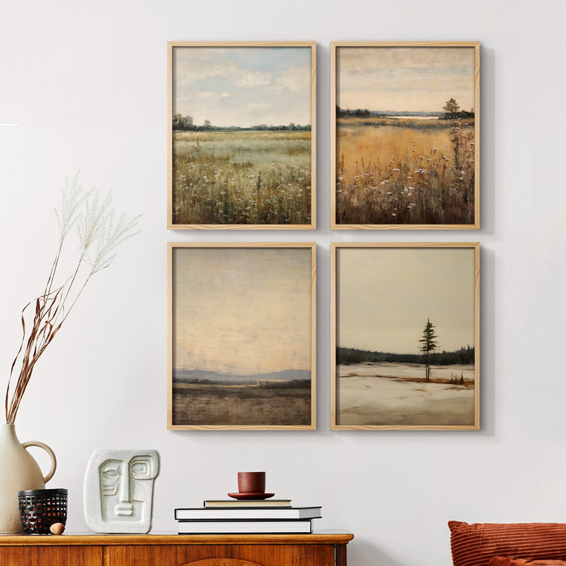 «Vintage Landscape XVIII», reproduction encadrée - ensemble de 4, Noir, H 14 po x l 44 po