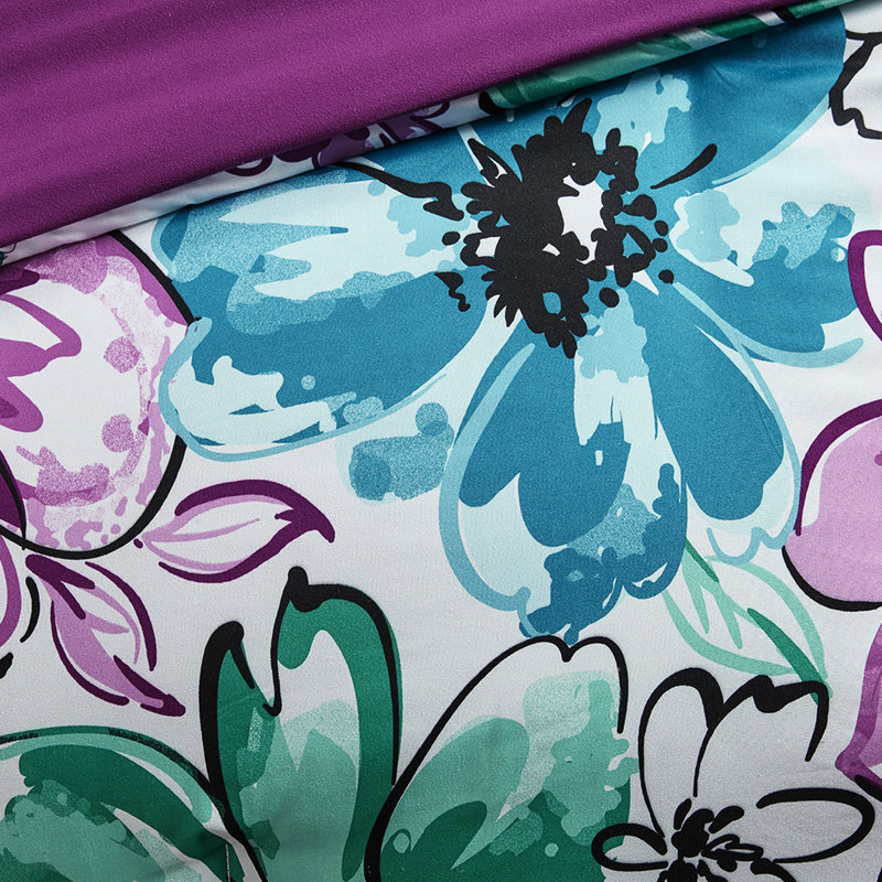 Édredon bleu pour lit simple / simple TG, avec charme floral et coussins imprimés