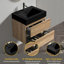 Meuble-lavabo 24 po avec lavabo une pièce noir mat, conception de grille unique, tiroirs muraux flottants en chêne flottant à fixation murale de couleur noyer, esthétique moderne