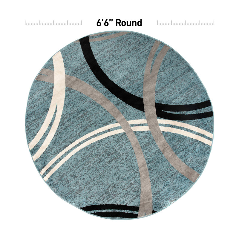 Tolchester Abstract Blue/Gray/Black Area Rug, Round 6'6"