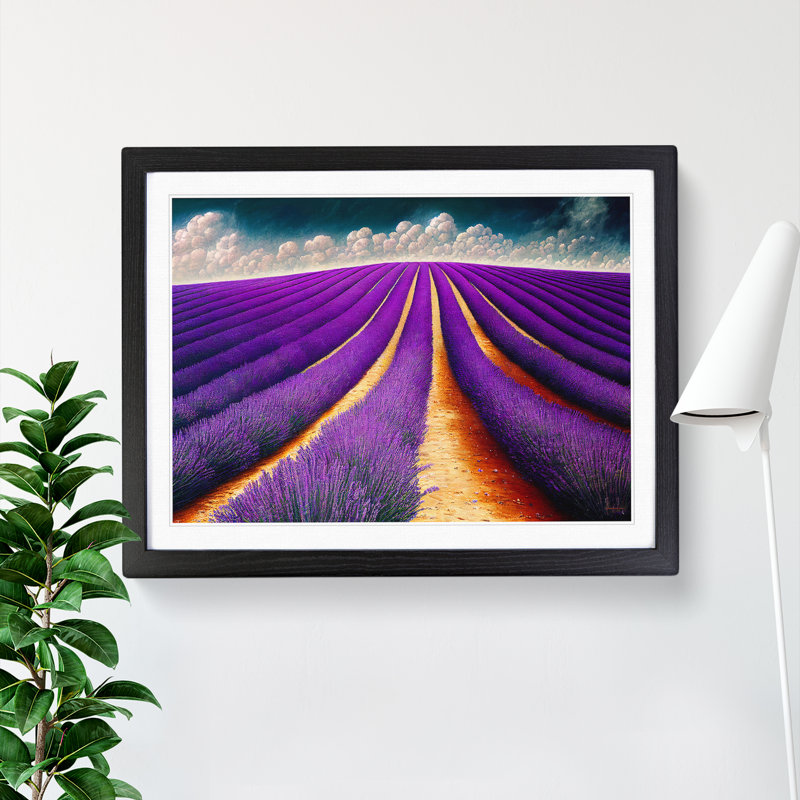 Thrilling Lavender Flower Field - Single Picture Frame Painting, 46cm H x 64cm W x 2cm D, Black Framed