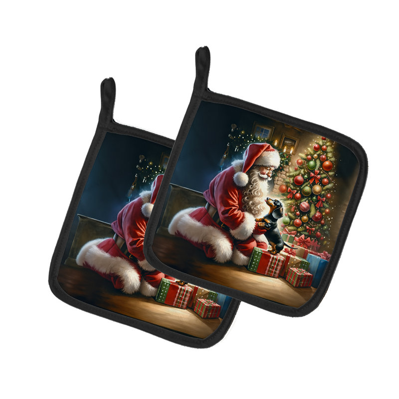 Paire de porte-casseroles teckel et père Noël