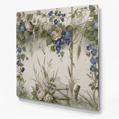 Farm Floral Borders Beige Metal Wall Art