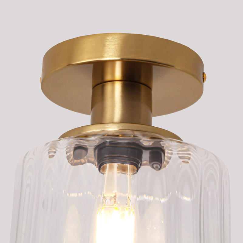 Plafonnier semi-encastré en verre 1 lumière, Doré