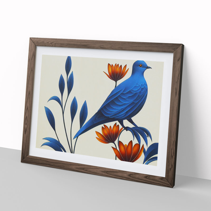 An Art Deco Dove Bird - Single Picture Frame Print, 46cm H x 64cm W x 2cm D, Walnut