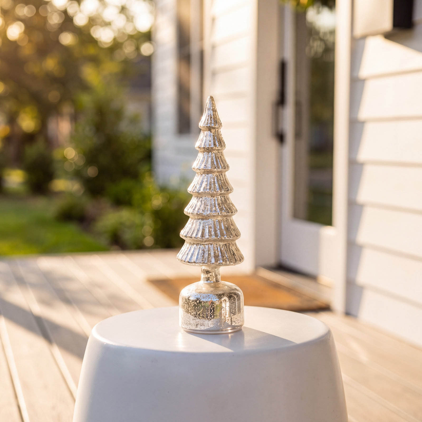 Rotating Lighted Tabletop Christmas Tree, 13" H x 3.75" W x 3.75" D, Antique Silver