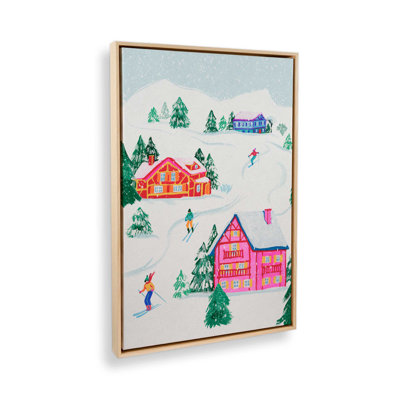 «Vibrant Winter Village II», reproduction sur toile dans un cadre en érable américain