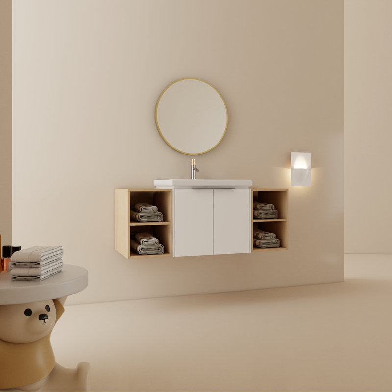 Meuble-lavabo 48 po à fermeture en douceur avec lavabo et tablettes de rangement