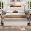 Cadre de lit de style campagnard avec tête de lit double avec porte de grange et lit rustique en bois avec 4 tiroirs et lumières DEL-1218237129-1220050895