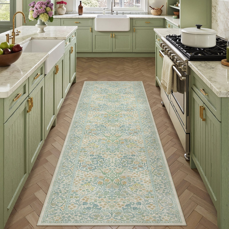 Tapis floral lavable à la machine avec envers antidérapant, Tapis de couloir 2 pi x 8 pi