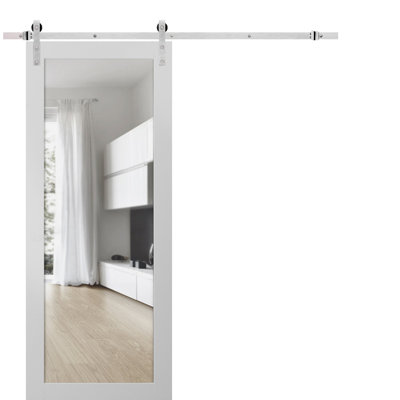 Porte de grange en verre transparent Lucia avec trousse de quincaillerie d'installation