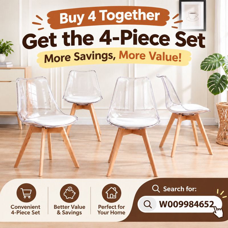  Fashank 19''W Modern Upholstered Transparent Dining Chairs with Solid Wood and Leather Cushions Seat, Clear