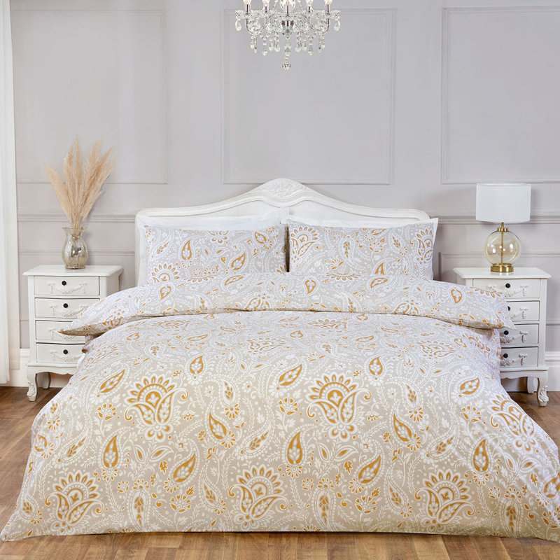 Paisley Print Yellow Ochre Duvet Set    , Single