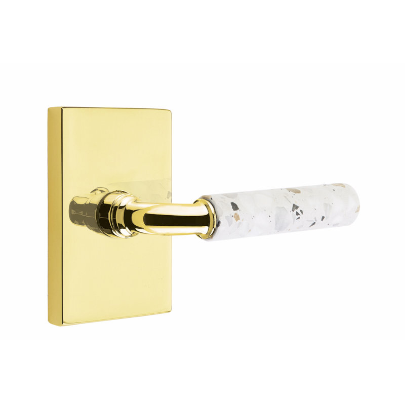 Select Single Dummy Door Lever, Unlacquered Brass/Light Terrazzo