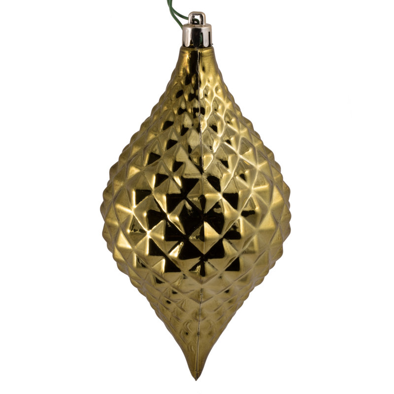  6" x 3" Olive Shiny Diamond Drop Ornament, with drilled and wired caps. Comes 4 per Bag.